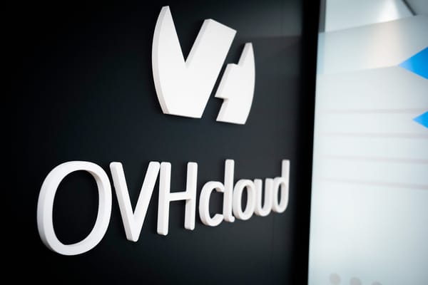 OVHcloud logo on a wall, slightly blurry